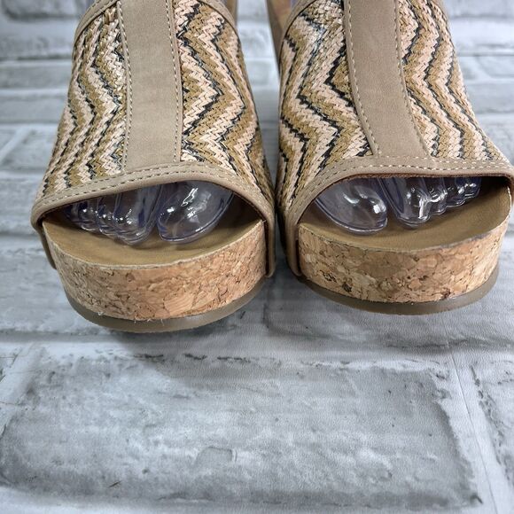 Blowfish Malibu Women's Size 7.5 Tan Chevron Woven Cork Platform Wedge Slides - Picture 4 of 11